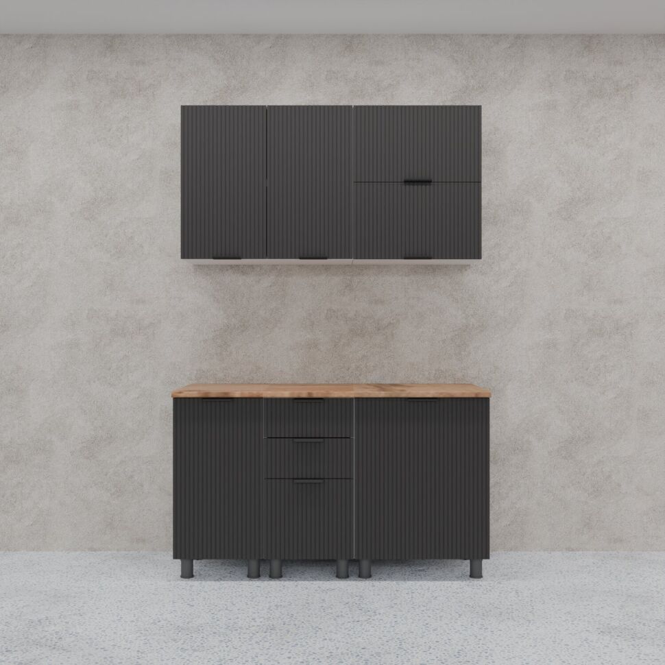 Кухня Аленушка 1,4 м с ящ. Лотос Сталь,скоба антрацит,сонома