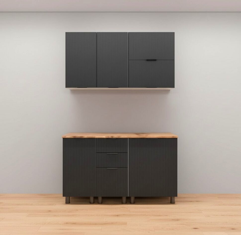 Кухня Аленушка 1,4 м с ящ. Лотос Сталь,скоба антрацит,сонома