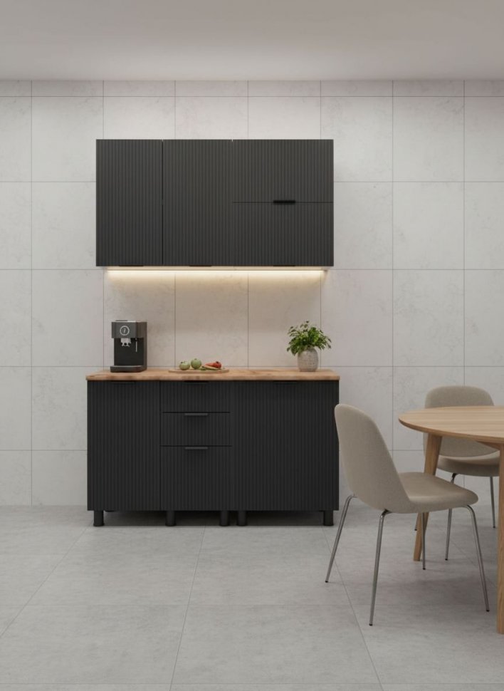 Кухня Аленушка 1,4 м с ящ. Лотос Сталь,скоба антрацит,сонома