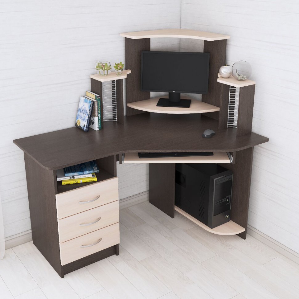 Стол угловой компьютерный Грета-7 (ТЭКС) Венге / Дуб молочный