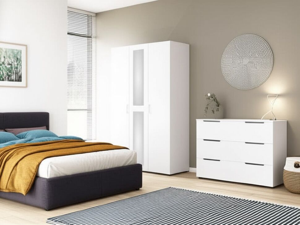 Шкаф трехстворчатый Токио (Белый текстурный)