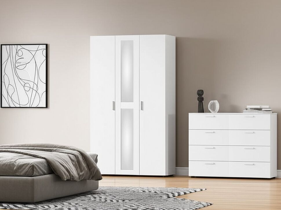 Шкаф трехстворчатый Токио (Белый текстурный)