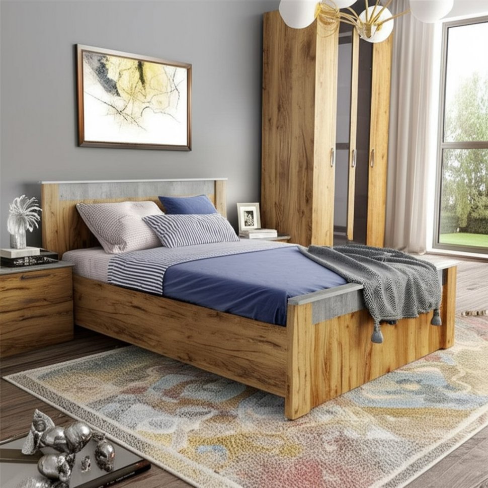 Кровать 160х200 Франк (БТС) КР-14 без основания Крафт/Бетон