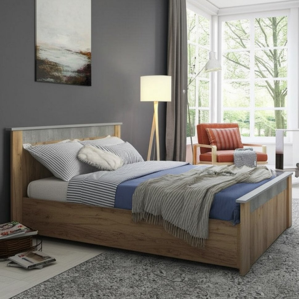 Кровать 160х200 Франк (БТС) КР-14 без основания Крафт/Бетон