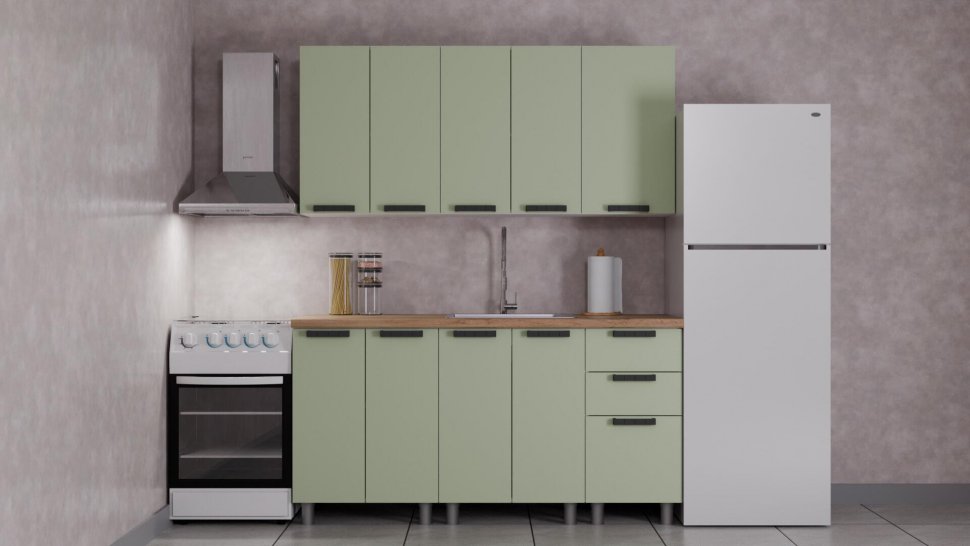 Кухня Аленушка 1,6 м Лаванда Фиcташка/Фисташка,черный (без столешницы)