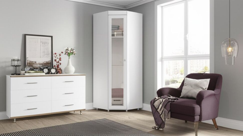 Шкаф угловой (гл.410) с зеркалом Монако МН-66 белое дерево