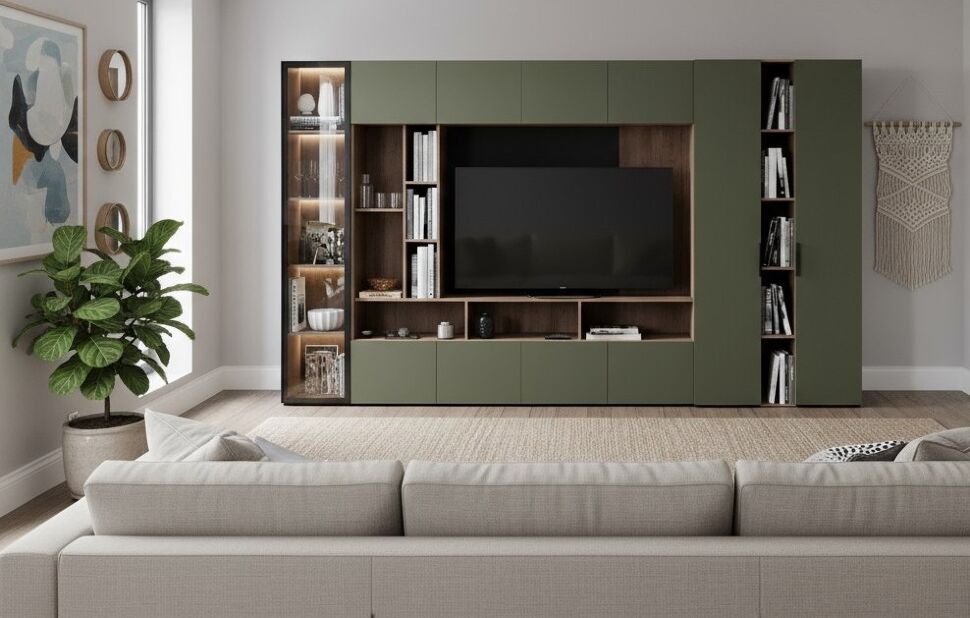 Гостиная Харди 3 Дуб Делано Темный / Зеленый