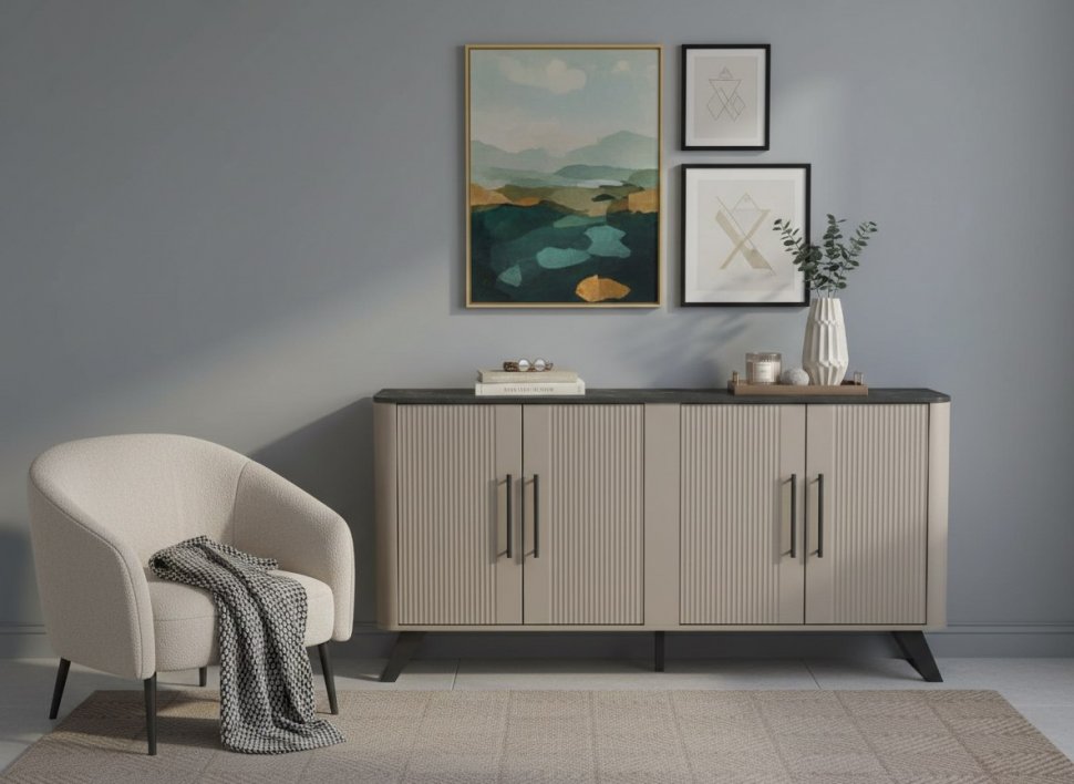 Фиделия комод 76.04 серый камень / мрамор черный