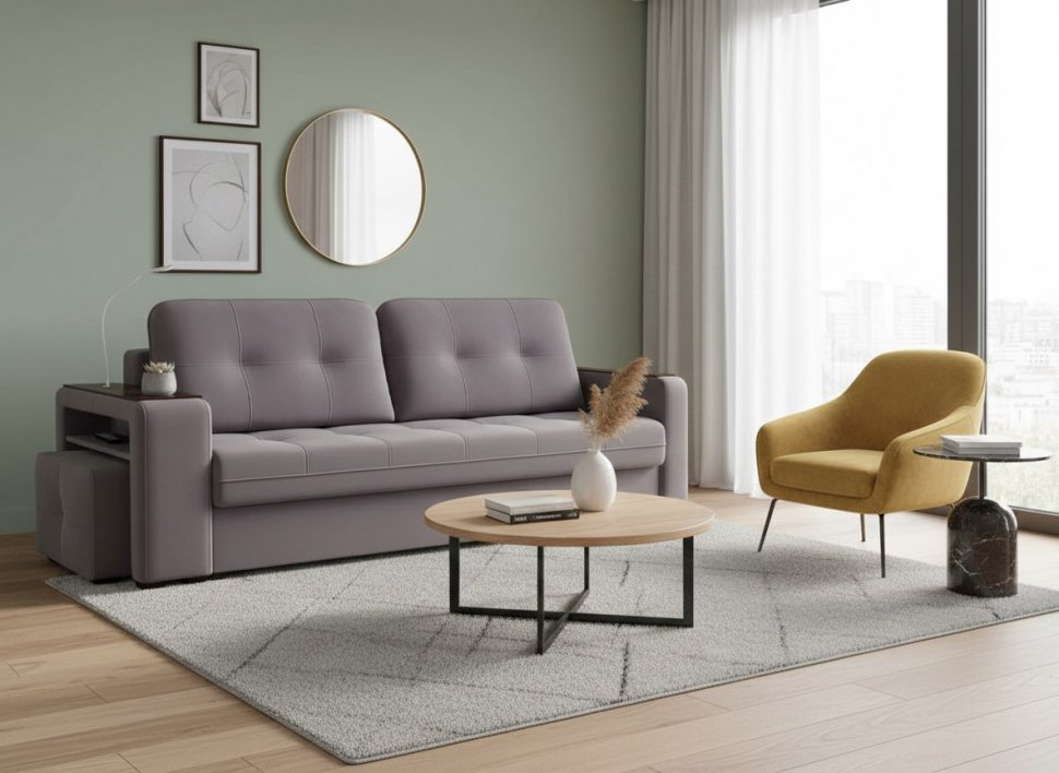 Диван Smart 4 пуф слева Б4-3т-Б3 СК Велюр Velutto 19