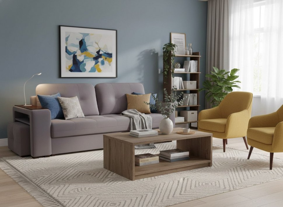 Диван Smart 4 пуф слева Б4-3т-Б3 СК Велюр Velutto 19