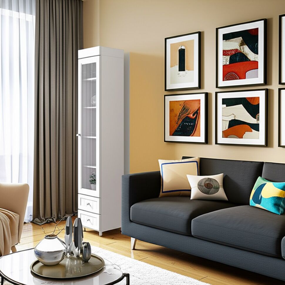 Шкаф-пенал 1дв. (гл.410) со стеклом и ящиками Монако МН-31 белое дерево