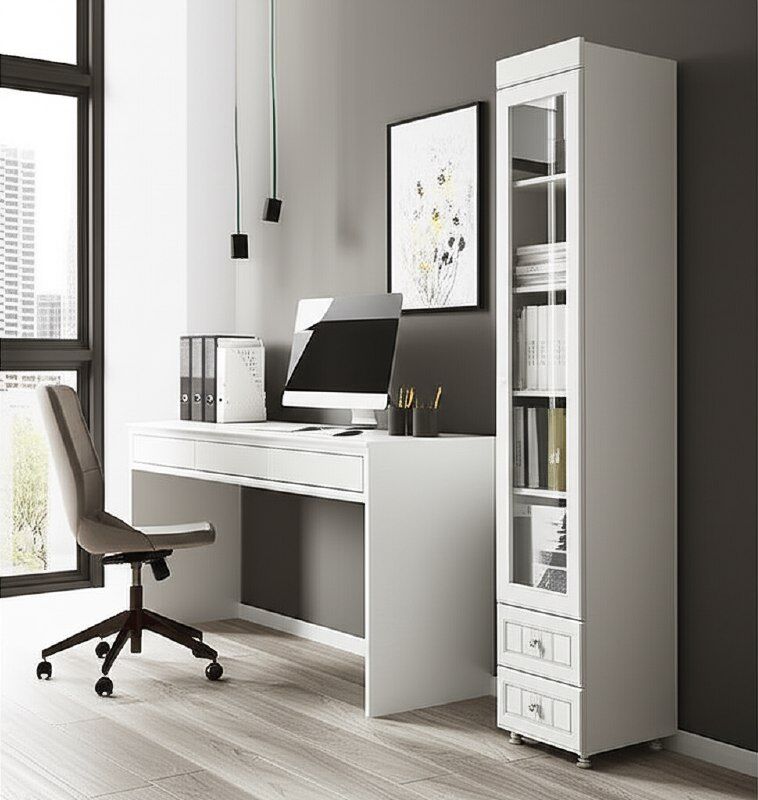 Шкаф-пенал 1дв. (гл.410) со стеклом и ящиками Монако МН-31 белое дерево