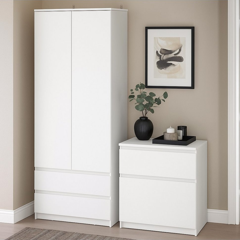 Шкаф двухстворчатый с ящиками Денвер (Серия 2), Белый