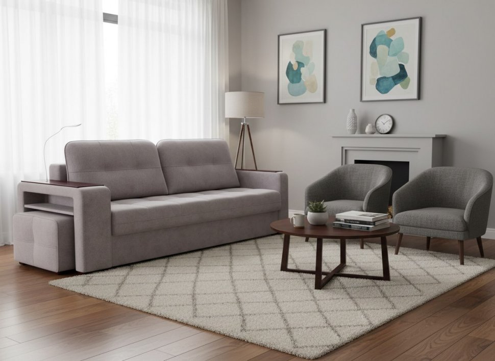 Диван Smart 4 пуф слева Б4-3т-Б3 СК Велюр Кашемир 890