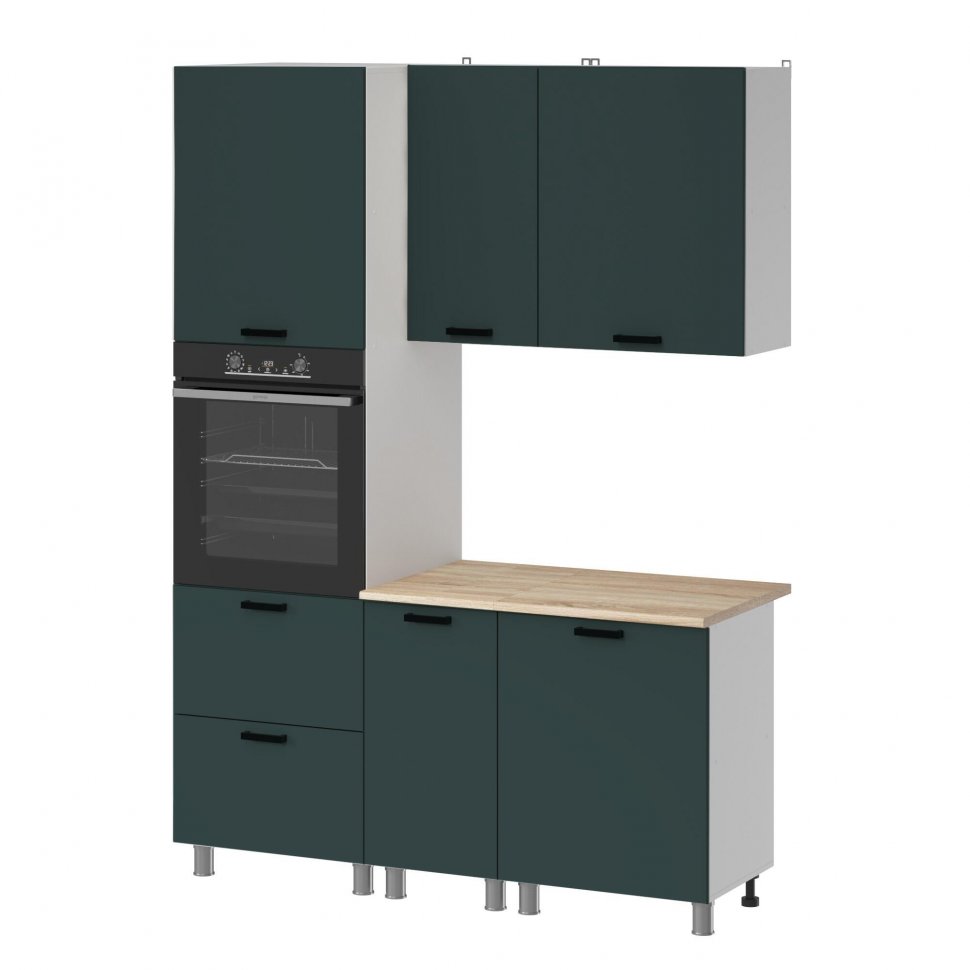 Кухня Аленушка 1,6 м ПД Лаванда Изумруд,скоба черный,сонома