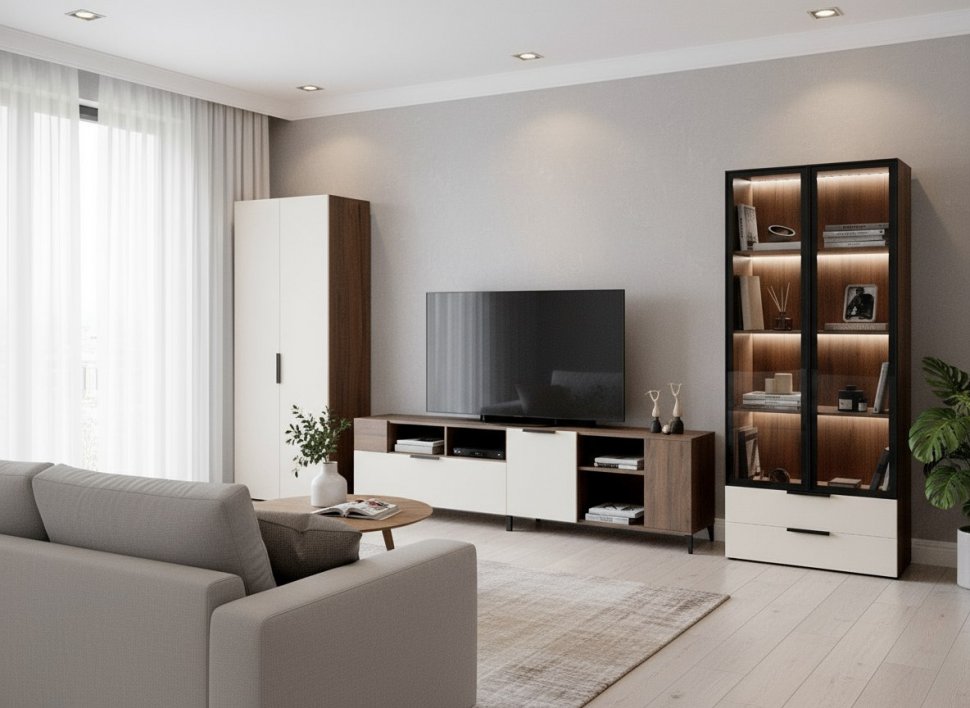 Харди шкаф двухдверный глухой Дуб Делано Темный / Белый