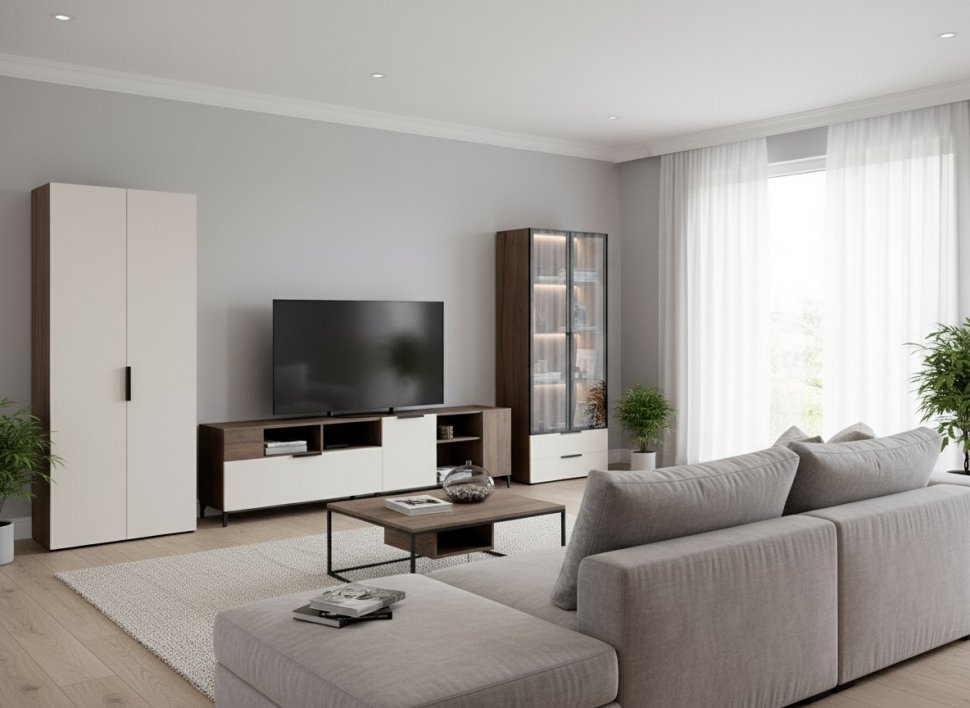 Харди шкаф двухдверный глухой Дуб Делано Темный / Белый