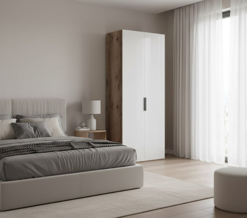 Харди шкаф двухдверный глухой Дуб Делано Темный / Белый