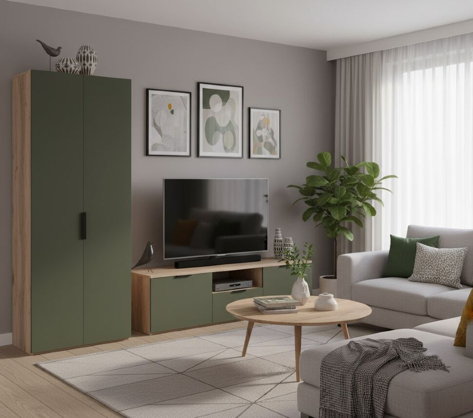 Харди шкаф двухдверный глухой Дуб Делано Темный / Зеленый