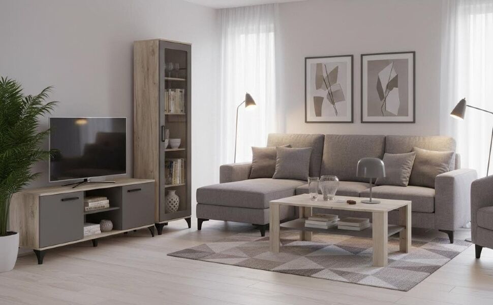 НМ 013.06 Марсель шкаф-пенал Дуб Крафт серый/Софт графит