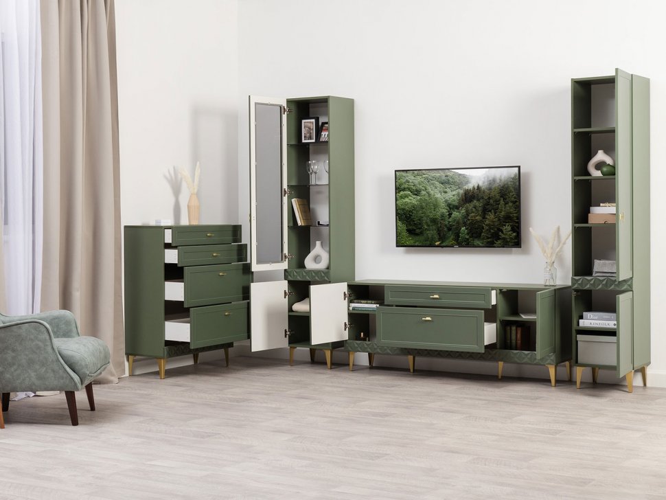 Гостиная Марион-1 Дымчатый зеленый / Олива шагрень