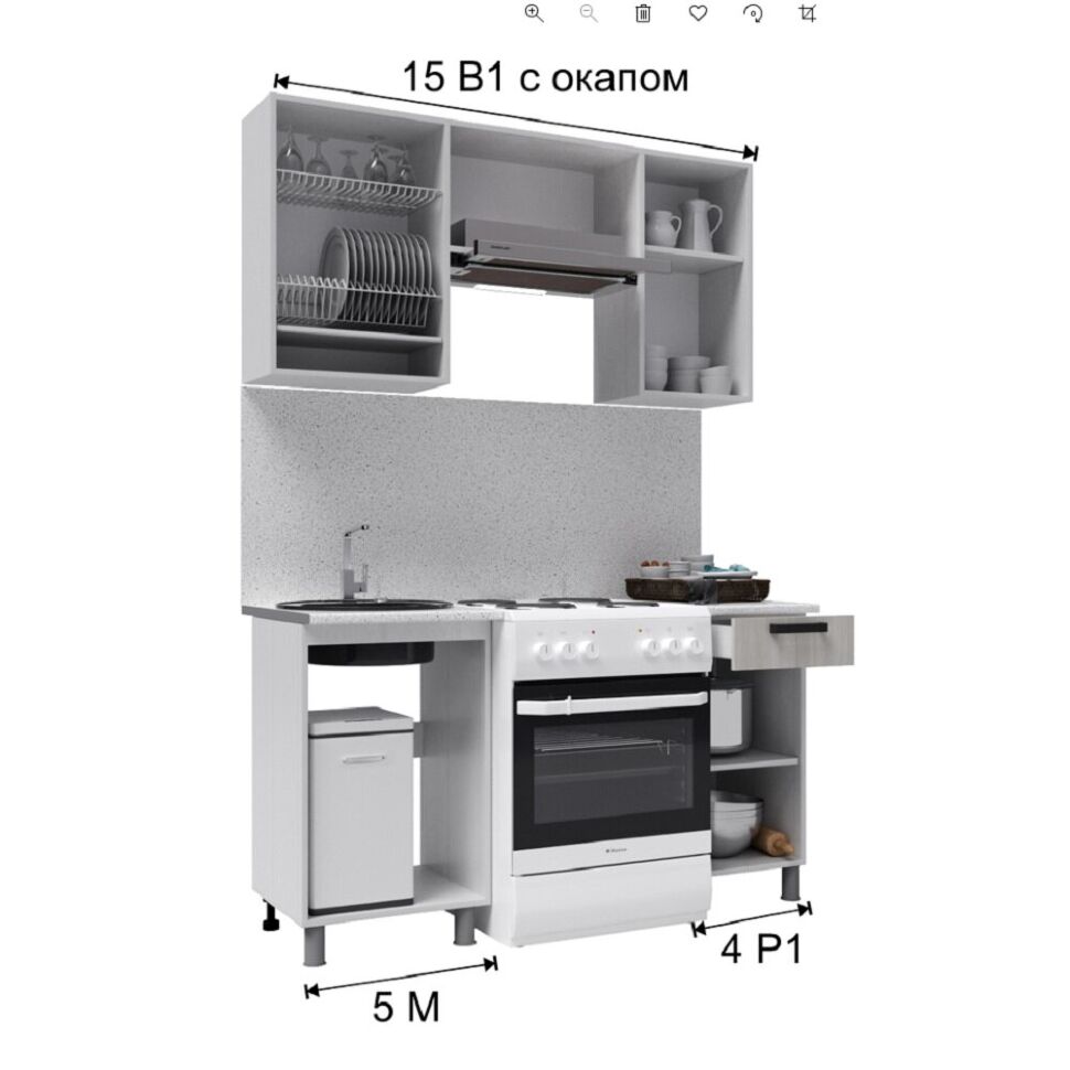 Кухня Танго 1,5 м с окапом, Шале серебро, Шале дуб мореный