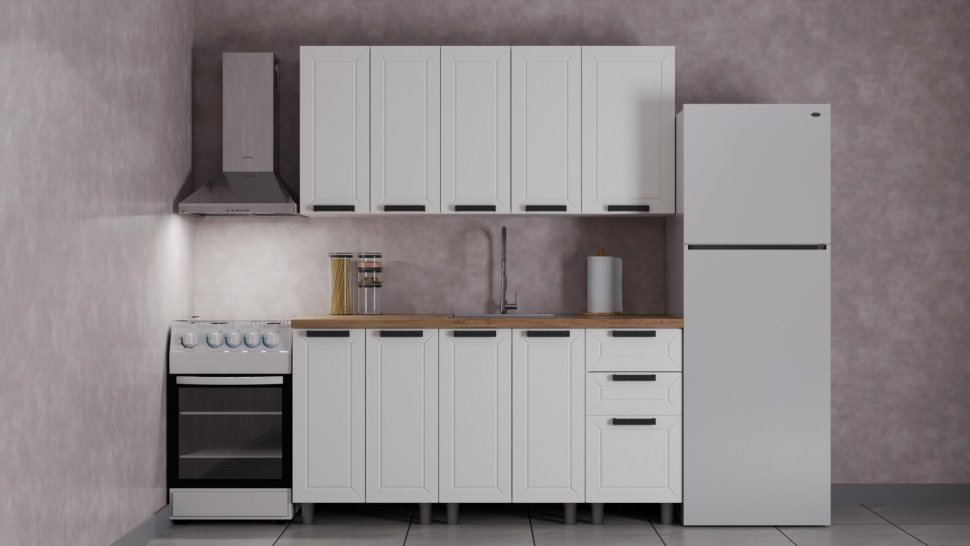 Кухня Аленушка 1,6 м Лилия Молочный/Молочный,скоба черный,сонома