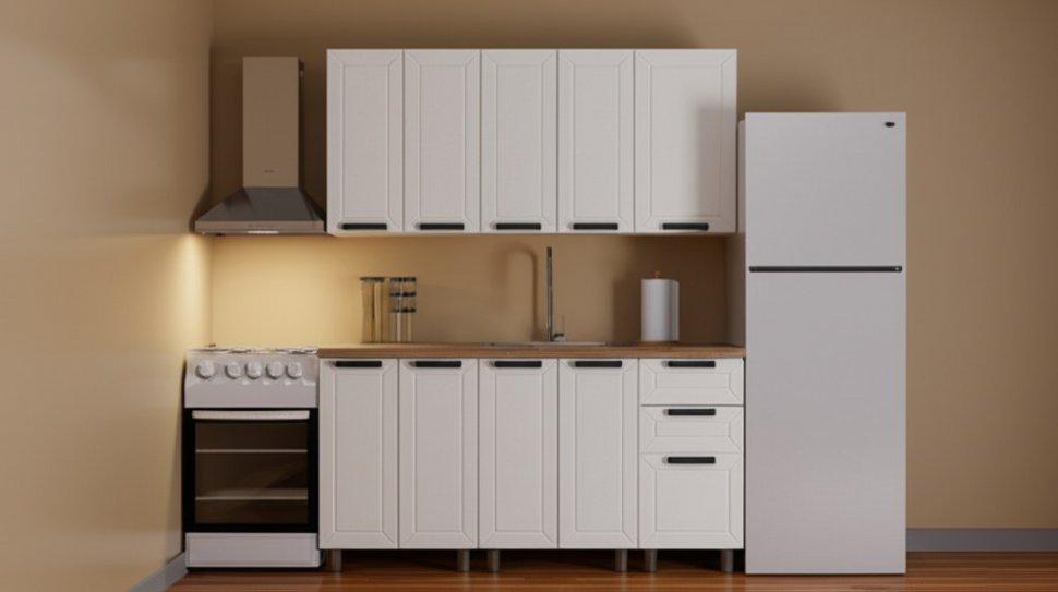 Кухня Аленушка 1,6 м Лилия Молочный/Молочный,скоба черный,сонома