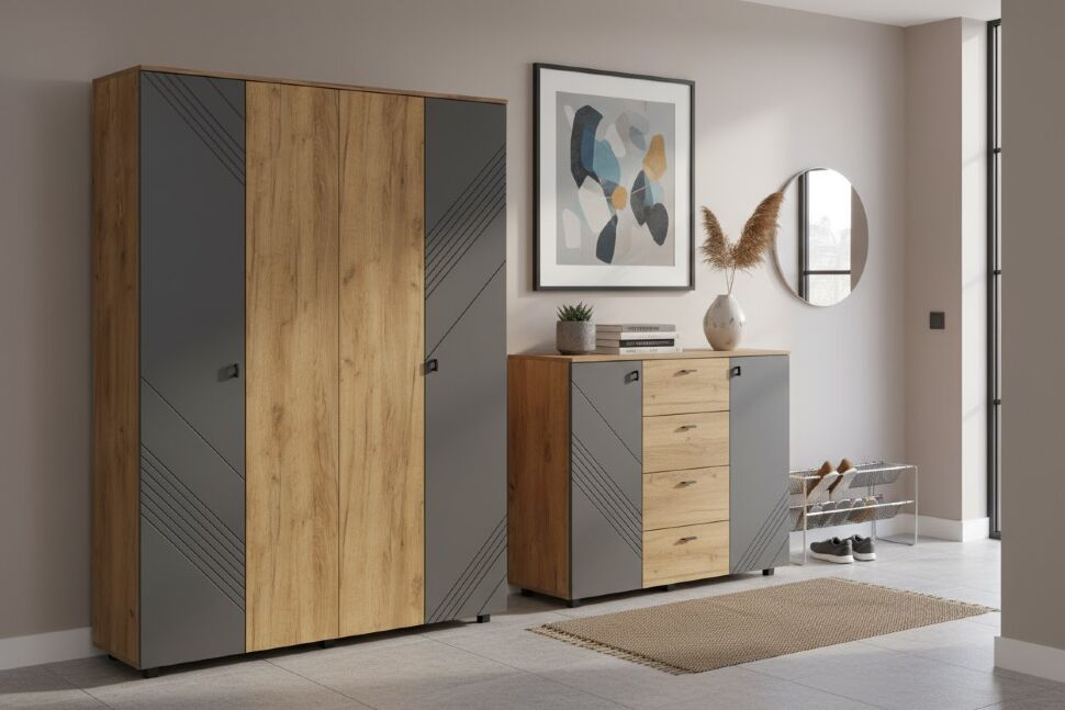 Шкаф четырехстворчатый Байкал, Дуб Золотой, Графит