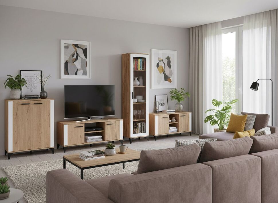 НМ 013.06 Марсель шкаф-пенал Дуб Крафт табачный/Меренга