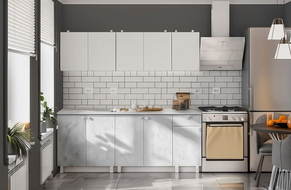 Кухня КГ 1 2,0 м, Белый, Цемент светлый