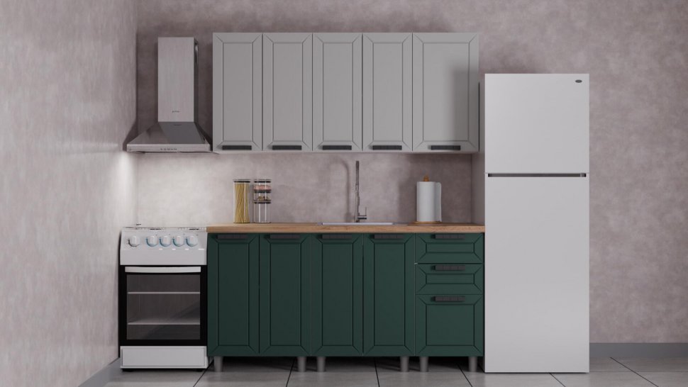 Кухня Аленушка 1,6 м Лилия Керамика/Изумруд, черный (без столешницы)