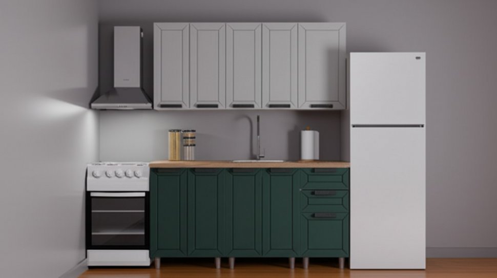 Кухня Аленушка 1,6 м Лилия Керамика/Изумруд, черный (без столешницы)