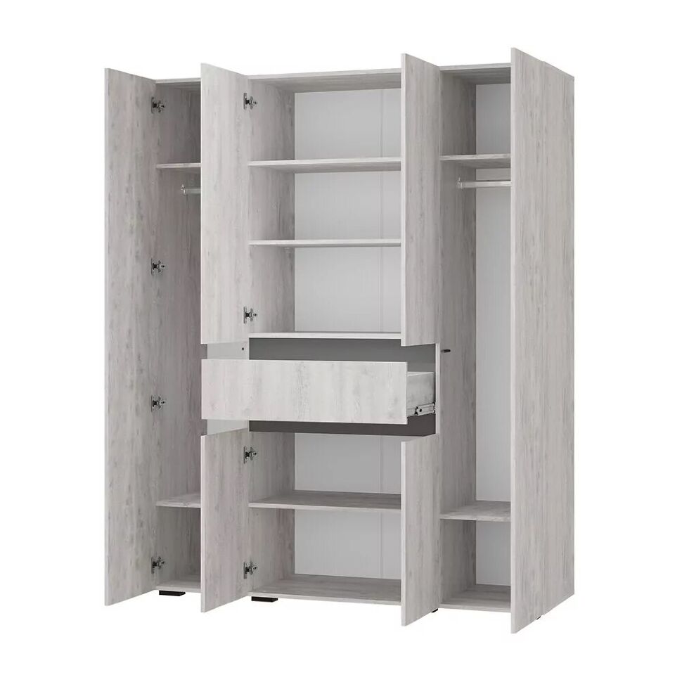 Шкаф 4-х створчатый Мрия ШК-13, Бетон пайн светлый, Графит