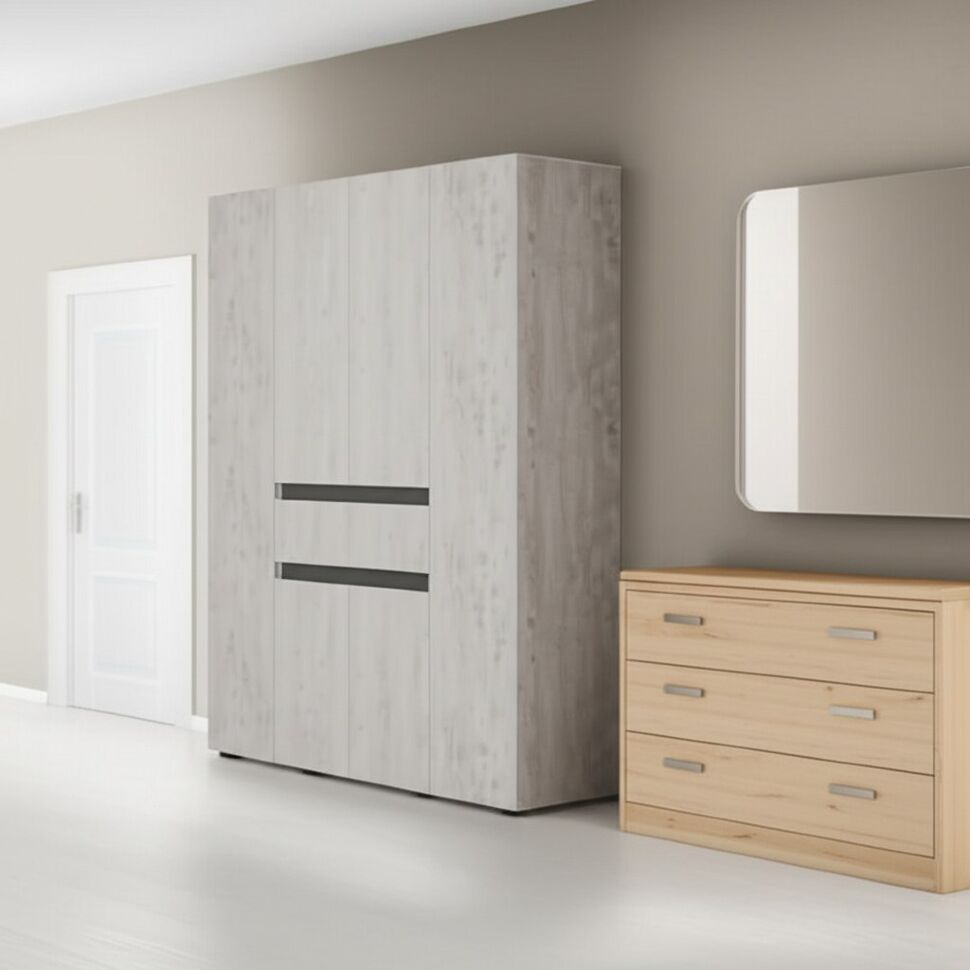 Шкаф 4-х створчатый Мрия ШК-13, Бетон пайн светлый, Графит