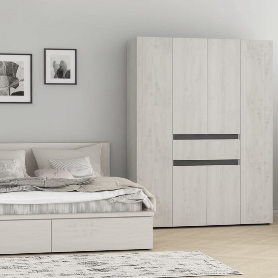 Шкаф 4-х створчатый Мрия ШК-13, Бетон пайн светлый, Графит