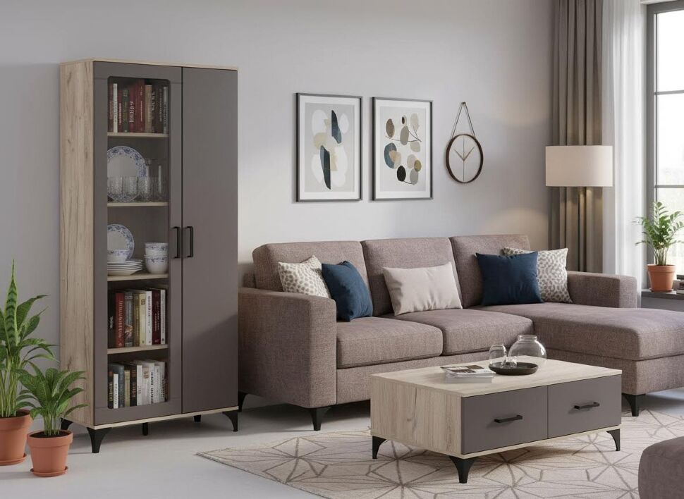 НМ 013.51 Марсель шкаф-пенал Дуб Крафт серый/Софт графит