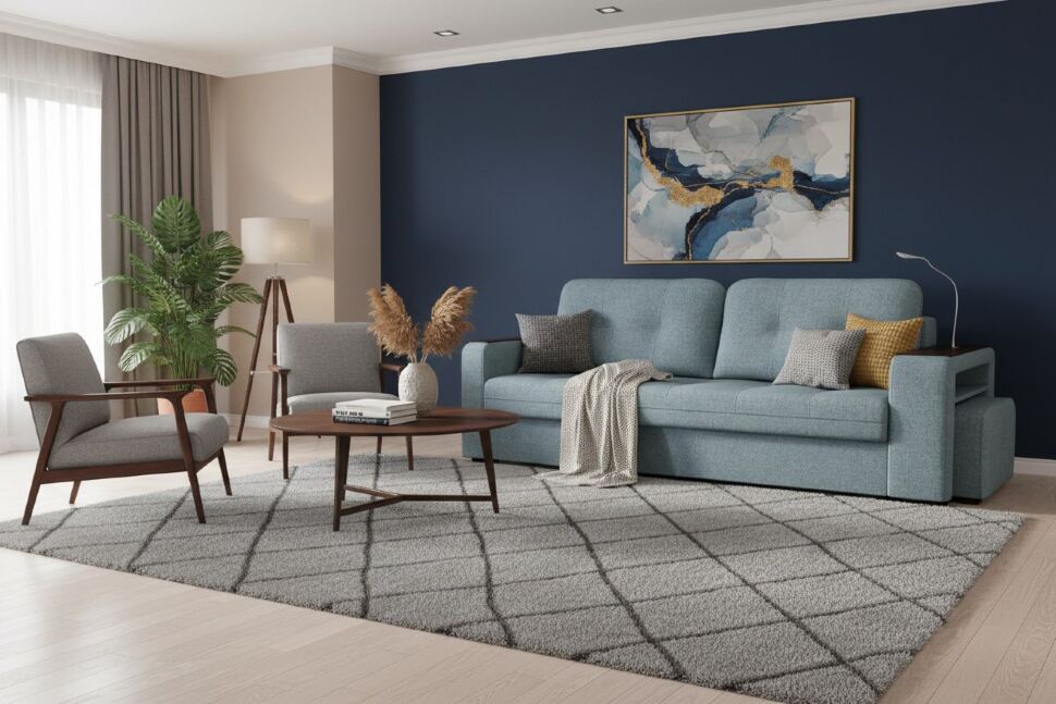 Диван Smart 4 пуф справа Б3-3Т-Б4 СК Рогожка Sherlock 975