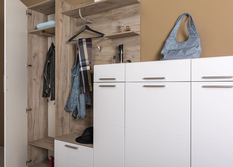 Лайн Шкаф 10.16 Дуб серый/Белый глянец