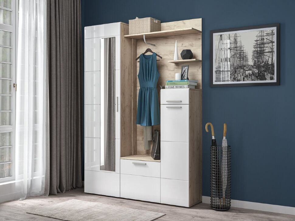 Лайн Шкаф 10.16 Дуб серый/Белый глянец