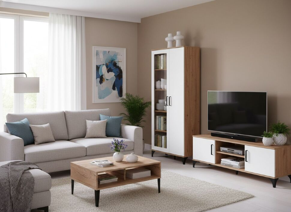 НМ 013.51 Марсель шкаф-пенал Дуб Крафт табачный/Меренга