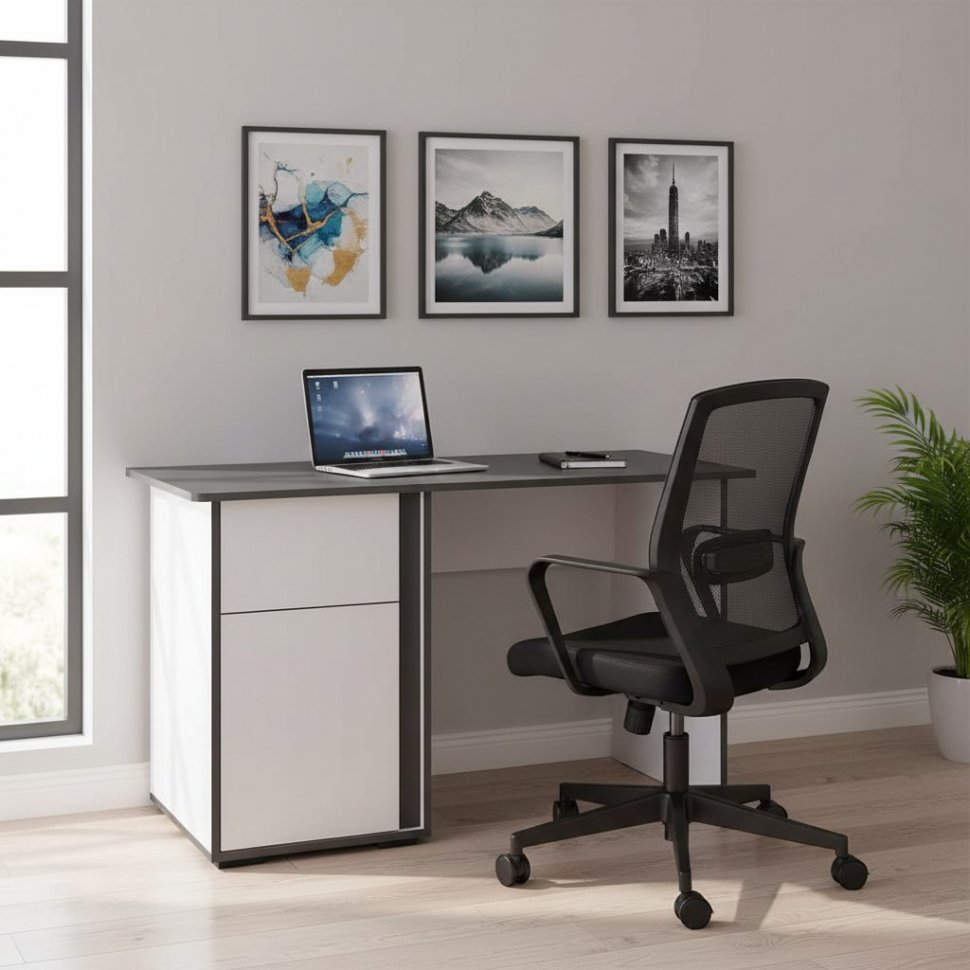 Стол письменный Асцелла, Белый, Графит серый