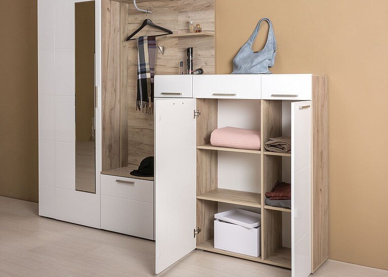 Лайн Шкаф для одежды 08.122 Дуб серый/Белый глянец