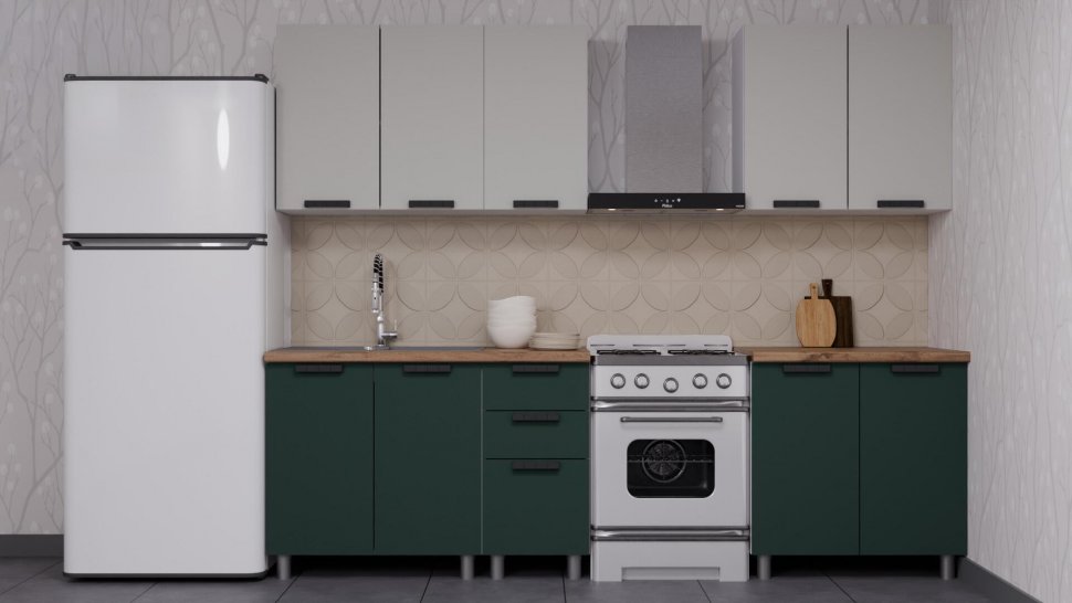 Кухня Аленушка 2 м Лаванда Керамика/Изумруд, черный (без столешницы)