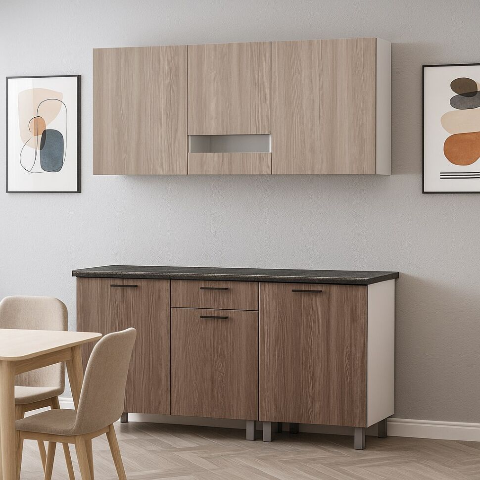 Кухня Розалия 1,7 м (со столешницей 26 мм), Ясень Шимо светлый, Ясень Шимо темный