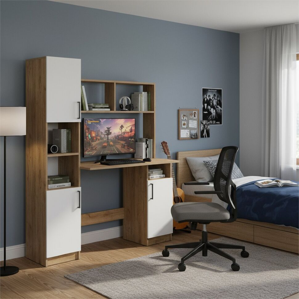 Стол компьютерный СТК 21, Дуб Золотой, Белый