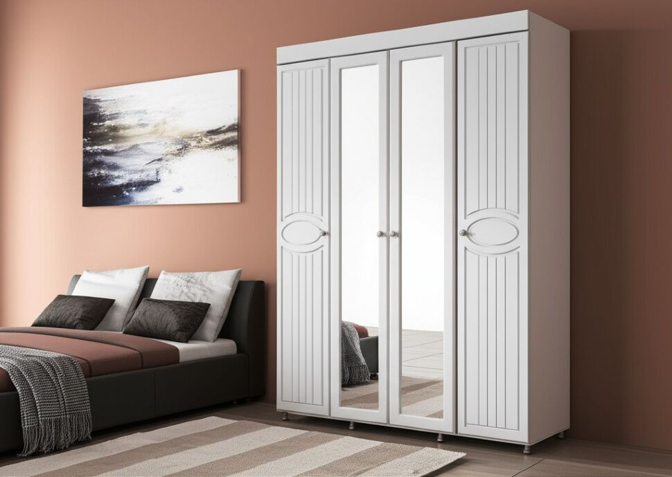 Шкаф 4-х дверный с 2-я зеркалами Монако МН-60 белое дерево