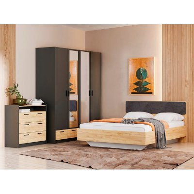 Спальня Оттавия 6 с зеркалами Антрацит / Дуб золотой