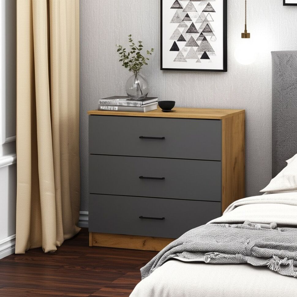 Комод Вена КМ 101, Дуб золотой, Графит серый