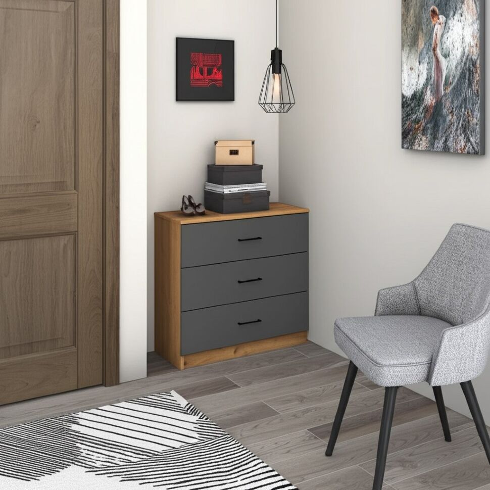 Комод Вена КМ 101, Дуб золотой, Графит серый